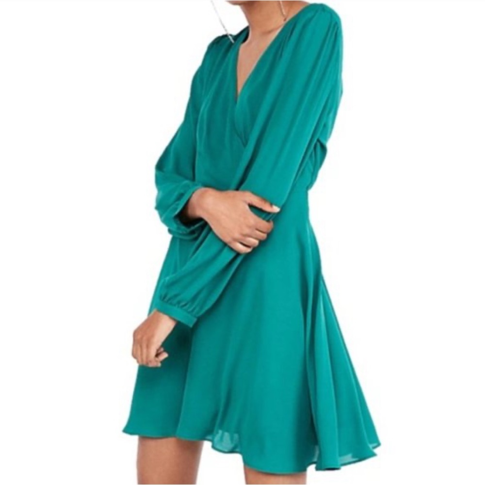 Express Long Sleeve Surplice Fit & Flare Dress